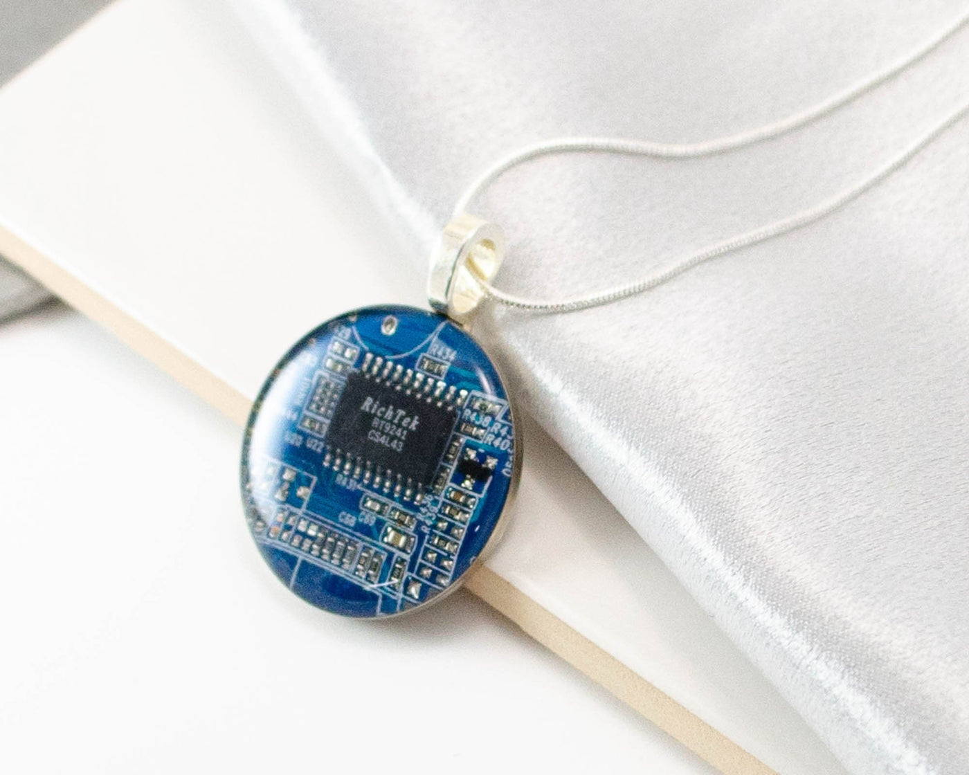 Circuit Board Necklace Blue, Large Size