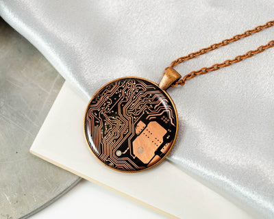 Large Copper Circuit Board Necklace, Engineer Gift Computer Science Gift Techie Geeky Jewelry Motherboard Necklace Gift for Her