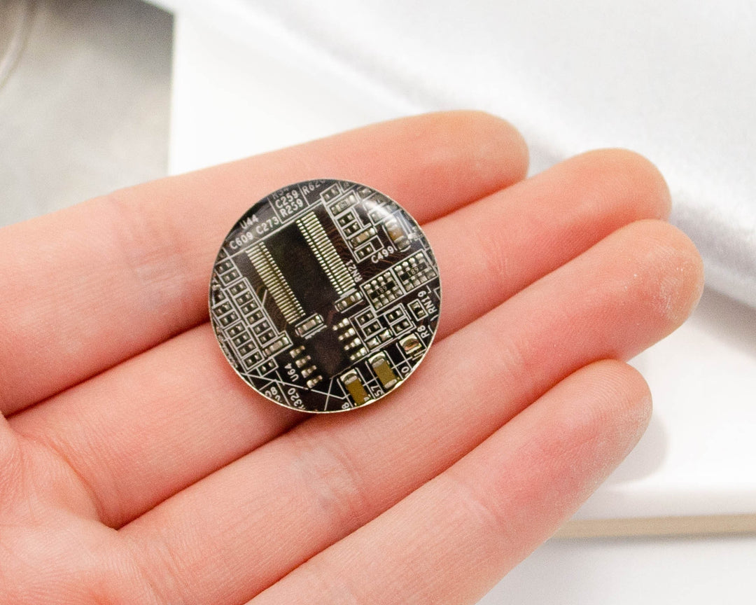 Brown Circuit Board Pin, Recycled Computer Gift, Motherboard Brooch, E –  Because Science