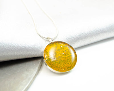 Circuit Board Necklace Yellow, Recycled Computer Jewelry, Geeky Necklace, Wearable Technology, Software Engineer Gift, Techie Jewelry, Nerdy