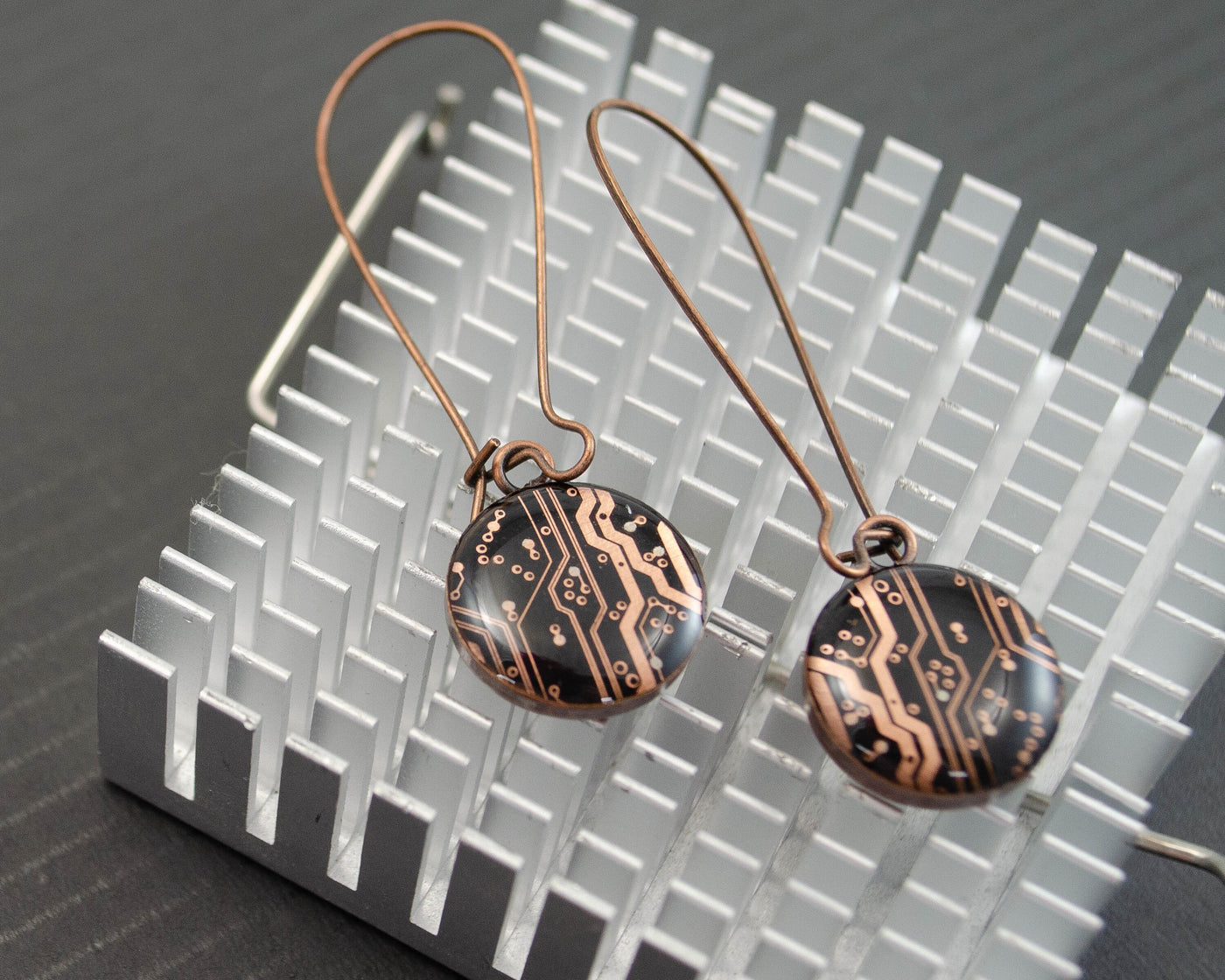 Copper Recycled Circuit Board Earrings, Dangle Earrings Nerdy Engineer Jewelry Gifts for Scientists Science Gift Wearable Technology
