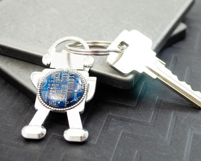Circuit Board Robot Keychain Blue, Robotics Engineer Gift, Technology Teacher Gift, Computer Engineer Gift