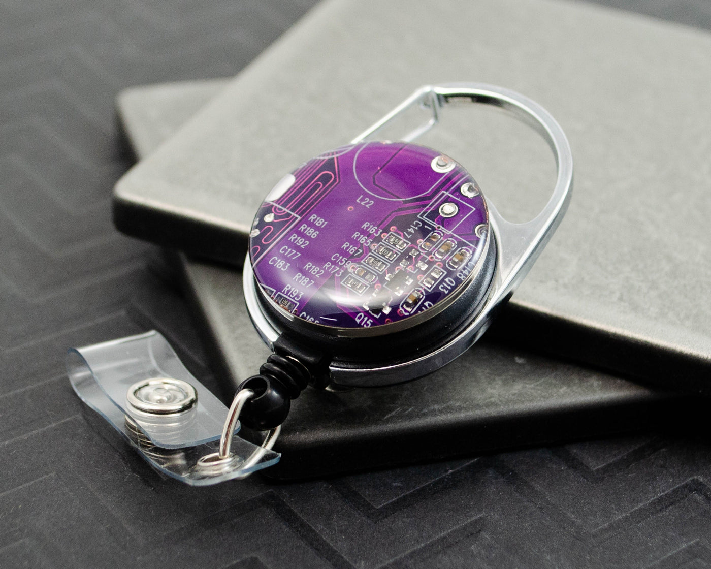Circuit Board Retractable Badge Holder Purple, ID holder, Science