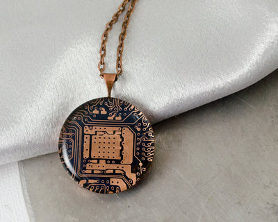 Copper Circuit Board Necklace, Recycled Computer Circuit Board Jewelry