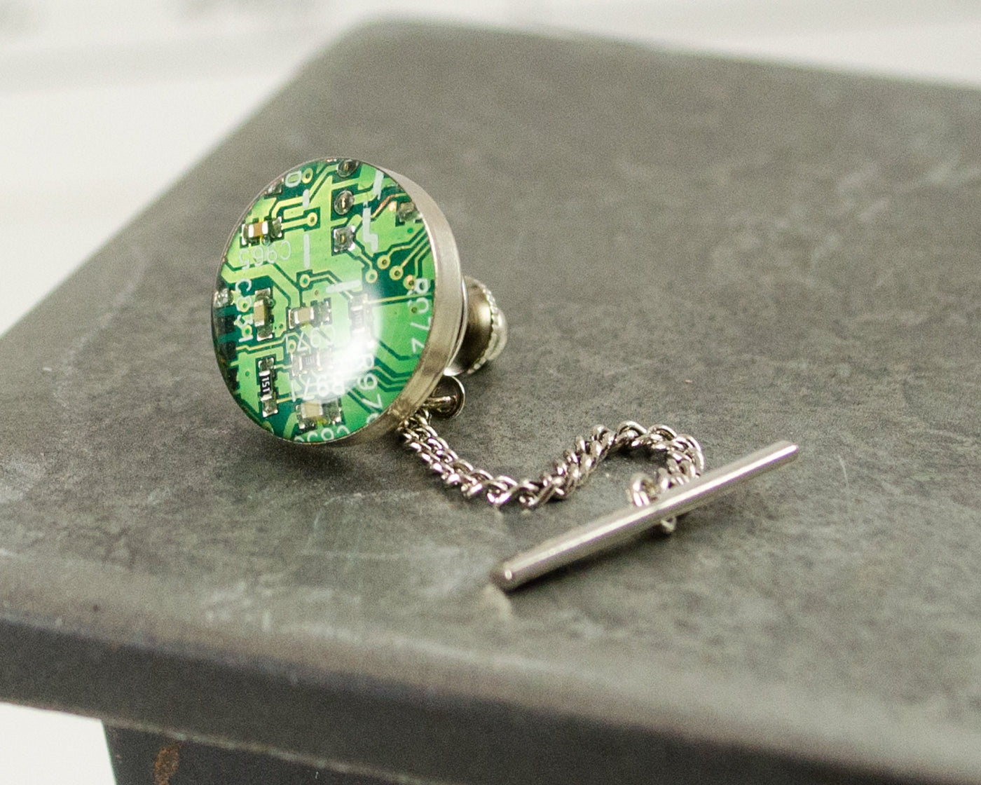 Green Circuit Board Tie Tack, Nerdy Computer Jewelry, Circuit Board Jewelry, Tech Gift, Upcycled, Wearable Technology, Fathers Day Gift
