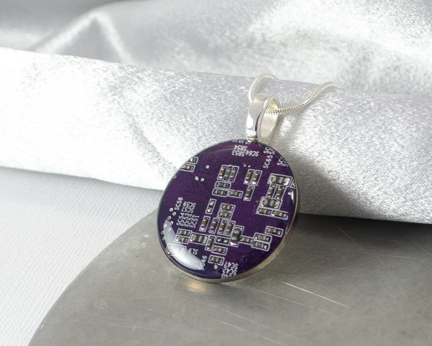 Purple Circuit Board Necklace LARGE, Recycled Motherboard Jewelry
