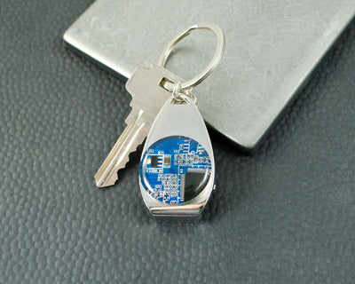Blue Circuit Board Bottle Opener Keychain, Computer Programmer Gift, Software Engineer Housewarming Gift, Scientist New Lab Gift