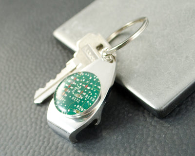 Green Circuit Board Bottle Opener Keychain, Electrical Engineer Gift, Computer Scientist Housewarming Gift, Scientist Gift