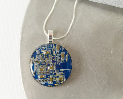 Circuit Board Necklace LARGE Blue, Recycled Motherboard Jewelry, Wearable Technology, Computer Gift, Computer Programmer, Upcycled