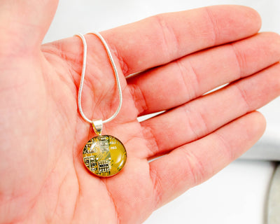 Recycled Circuit Board Necklace, Small Size, Yellow