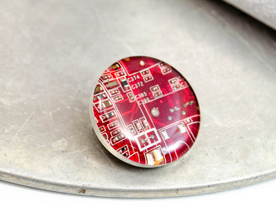 Red Circuit Board Pin, Recycled Computer Gift, Electronics Engineer Gift, Upcycled Motherboard Brooch, Scientist Pin