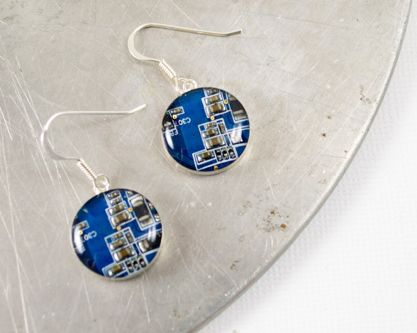 Circuit Board Earrings, Blue Sterling Silver Jewelry, Blue Dangle Earrings, Software Engineer, Women in Computing, Wearable Technology