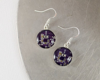 Circuit Board Earrings, Violet Sterling Silver Jewelry, Purple Dangle Earrings, Silver Earrings, Software Engineer, Women in Computing, Geek