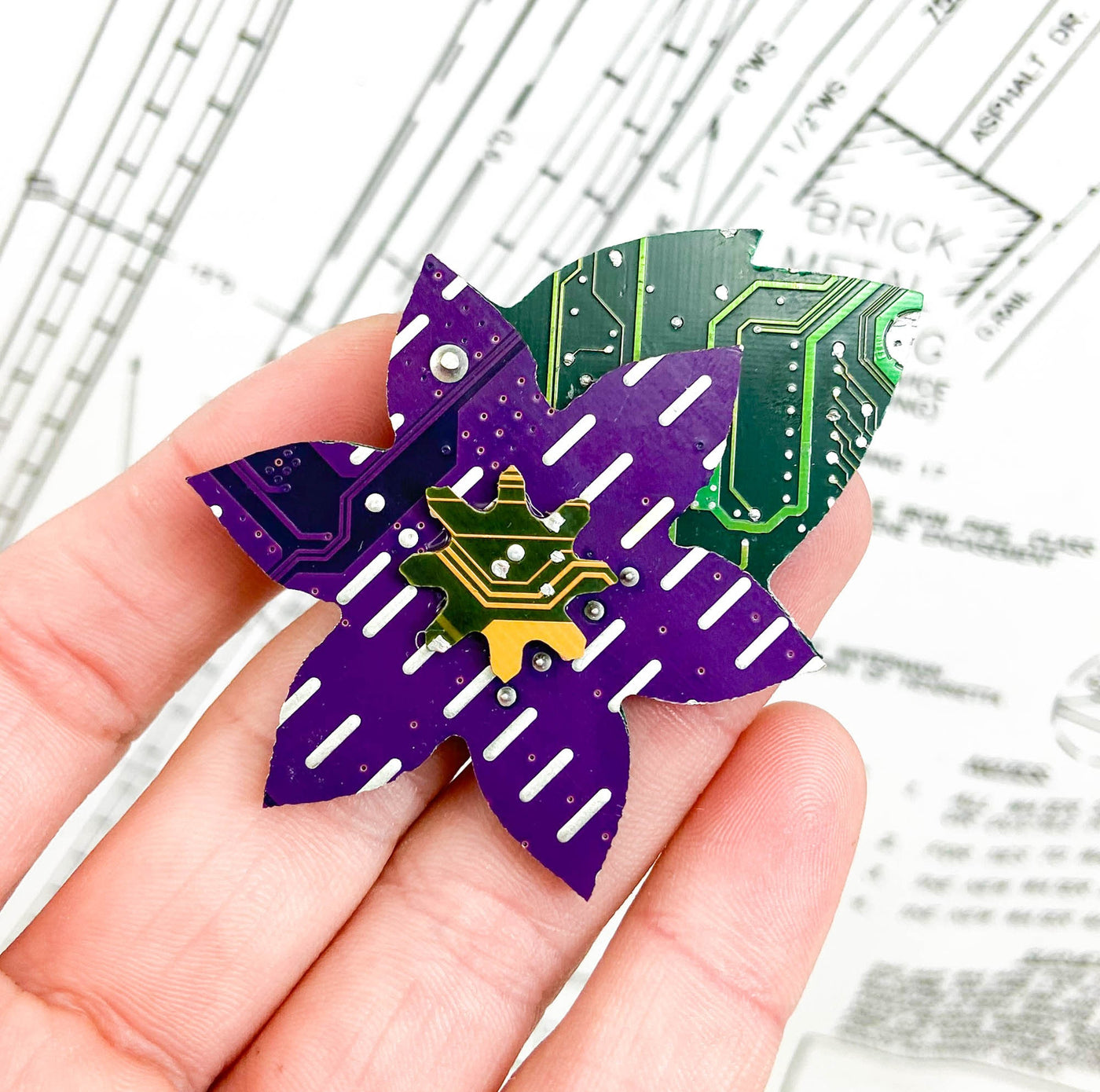 Clematis Brooch - Circuit Board Pin