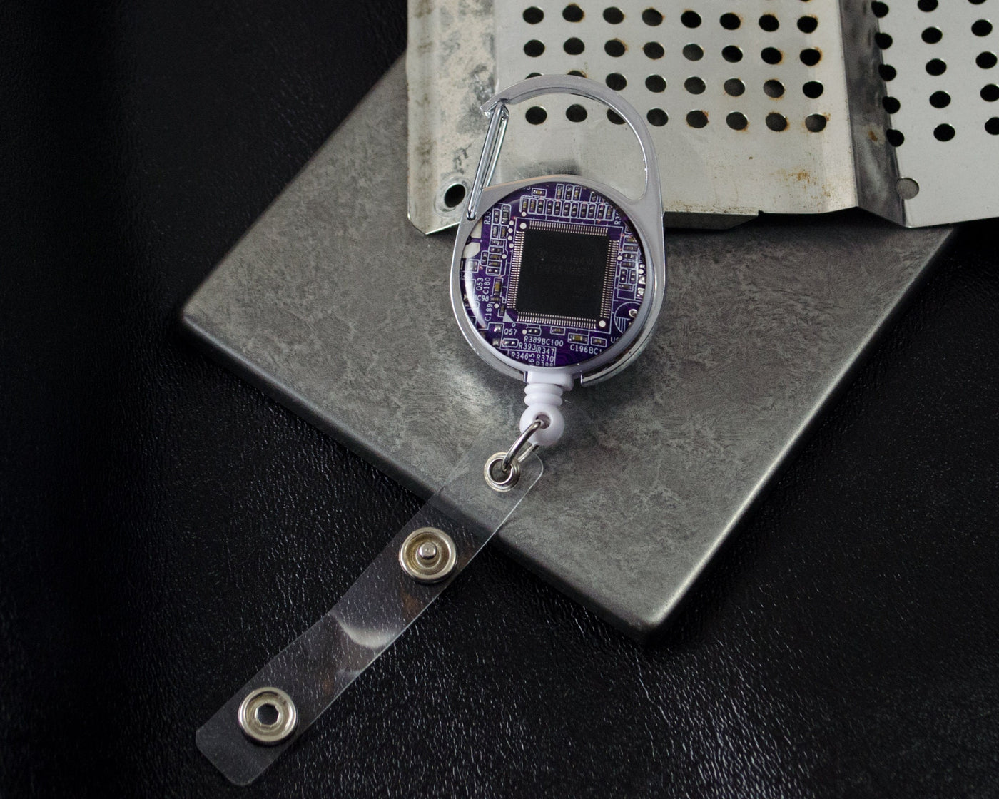 Circuit Board Retractable Badge Holder Purple, ID holder, Science teacher gift, STEM, Electrical engineer, Computer Badge Reel