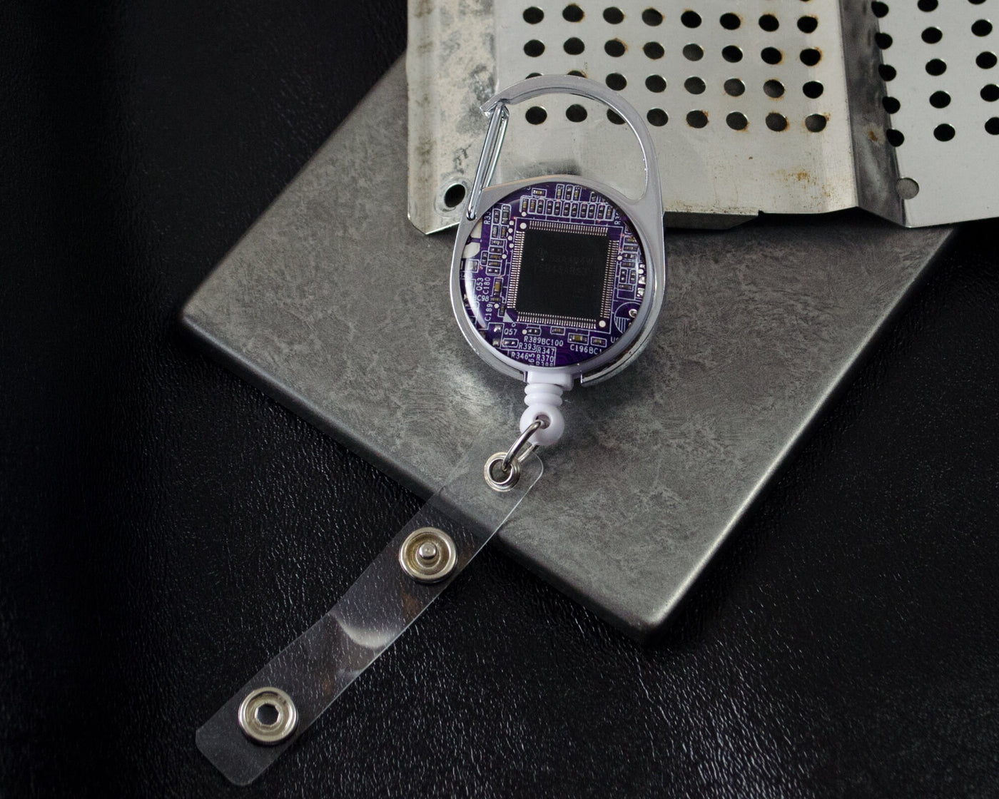 Purple Circuit Board Retractable Badge Holder, ID holder, Science teacher gift, STEM, Electrical engineer, Computer Badge Reel