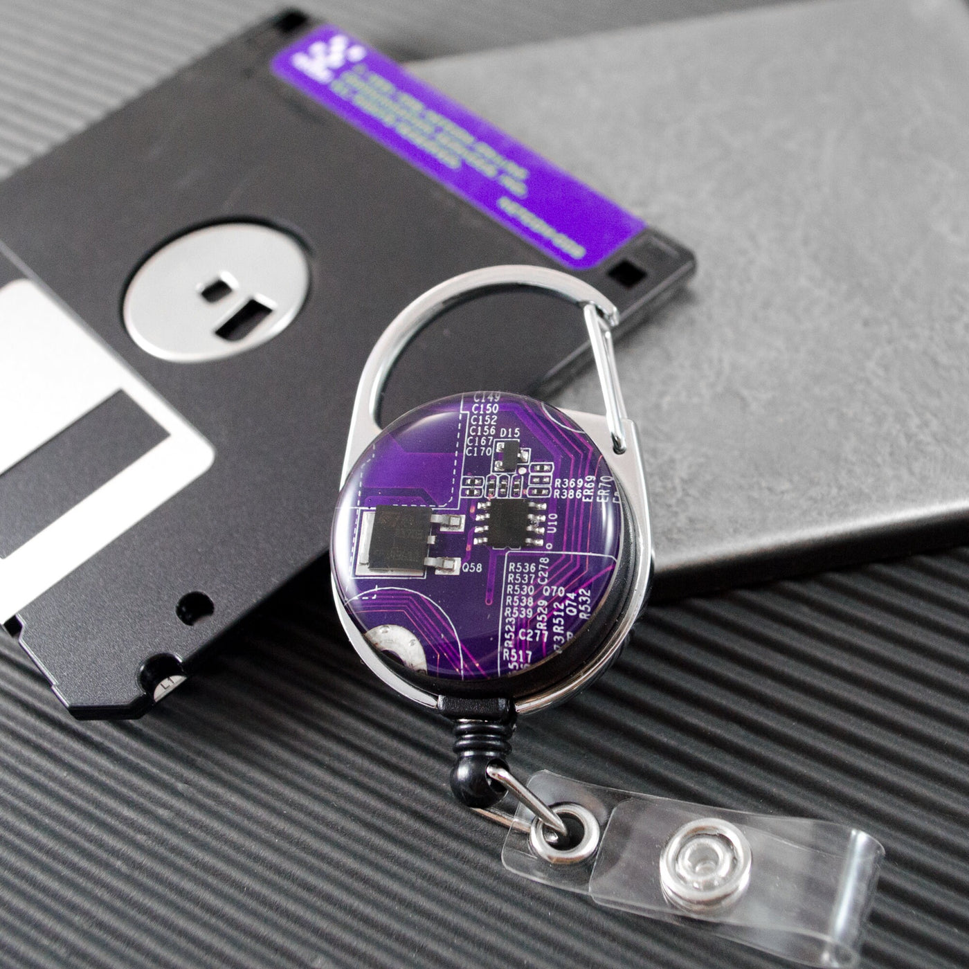 Purple Circuit Board Retractable Badge Holder, ID holder, Science teacher gift, STEM, Electrical engineer, Computer Badge Reel