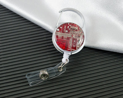 Circuit Board Retractable Badge Holder Red, Computer Engineer Gift, Unique gift made from recycled motherboards, wearable tech, Scientist