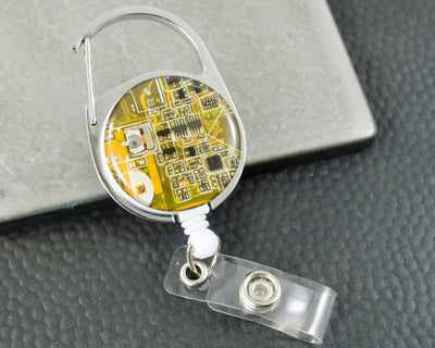 Yellow Circuit Board Retractable Badge Holder, Software Engineer Badge Reel, Computer Science ID Holder, Scientist New Lab Gift