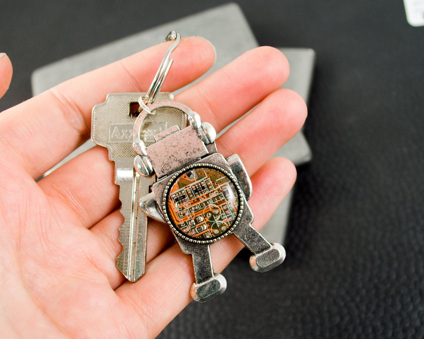 Circuit Board Robot Keychain Orange, Electrical Engineer New Job Gift, Robotics Engineer Housewarming Gift