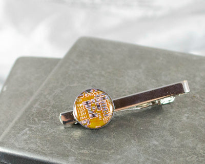 Circuit Board Tie Bar Orange, Recycled Computer Tie Clip, Geeky Gift, Wearable Technology, Nerdy Engineer Gifts, Fathers Day Gift