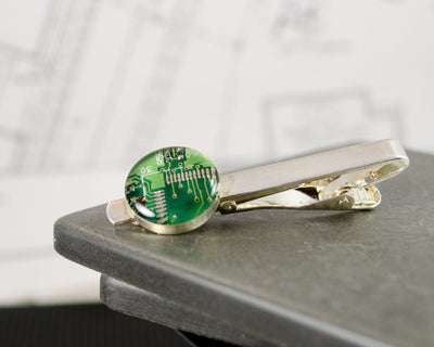 Green Circuit Board Tie Bar, Recycled Computer Tie Clip, Geeky Gift, Technology Jewelry, Gifts for Engineers, Mechanical Engineer, Upcycled