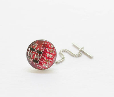 Circuit Board Tie Tack Red, Recycled Computer Jewelry, Geeky Tie Pin, Fathers Day Gift, Electrical Engineer Gift, Wearable Technology, Nerdy