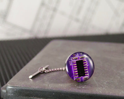 Circuit Board Tie Tack Violet, Computer Jewelry, Gift for Graduate, Father's Day Gift, Wearable Technology, Industrial Chic, Techie Tie Pin