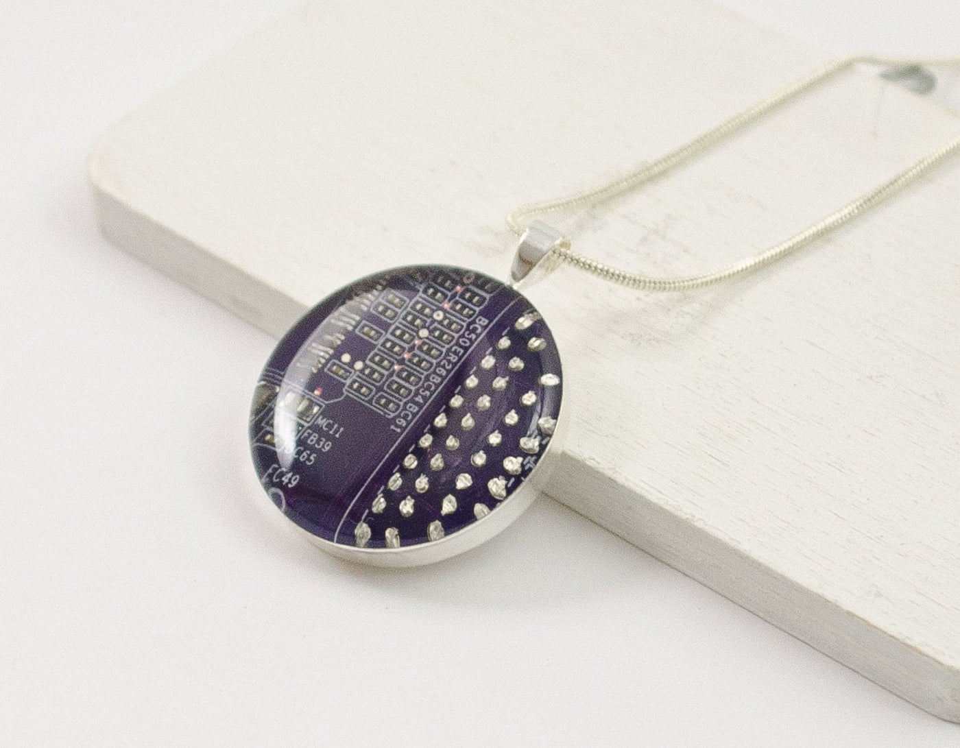 Circuit Board Necklace Purple, Violet Engineer Gift, Recycled Computer Jewelry, Scientist Necklace, Wearable Technology, Geeky Gift for Her