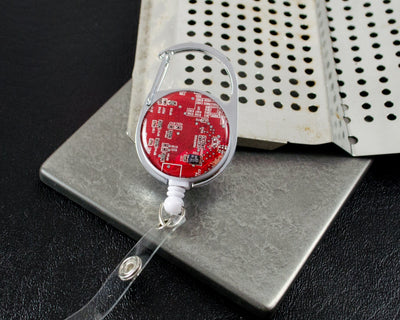 Circuit Board Retractable Badge Holder Red, Computer Engineer Gift, Software Engineer New Job Gift, Computer Science ID Holder