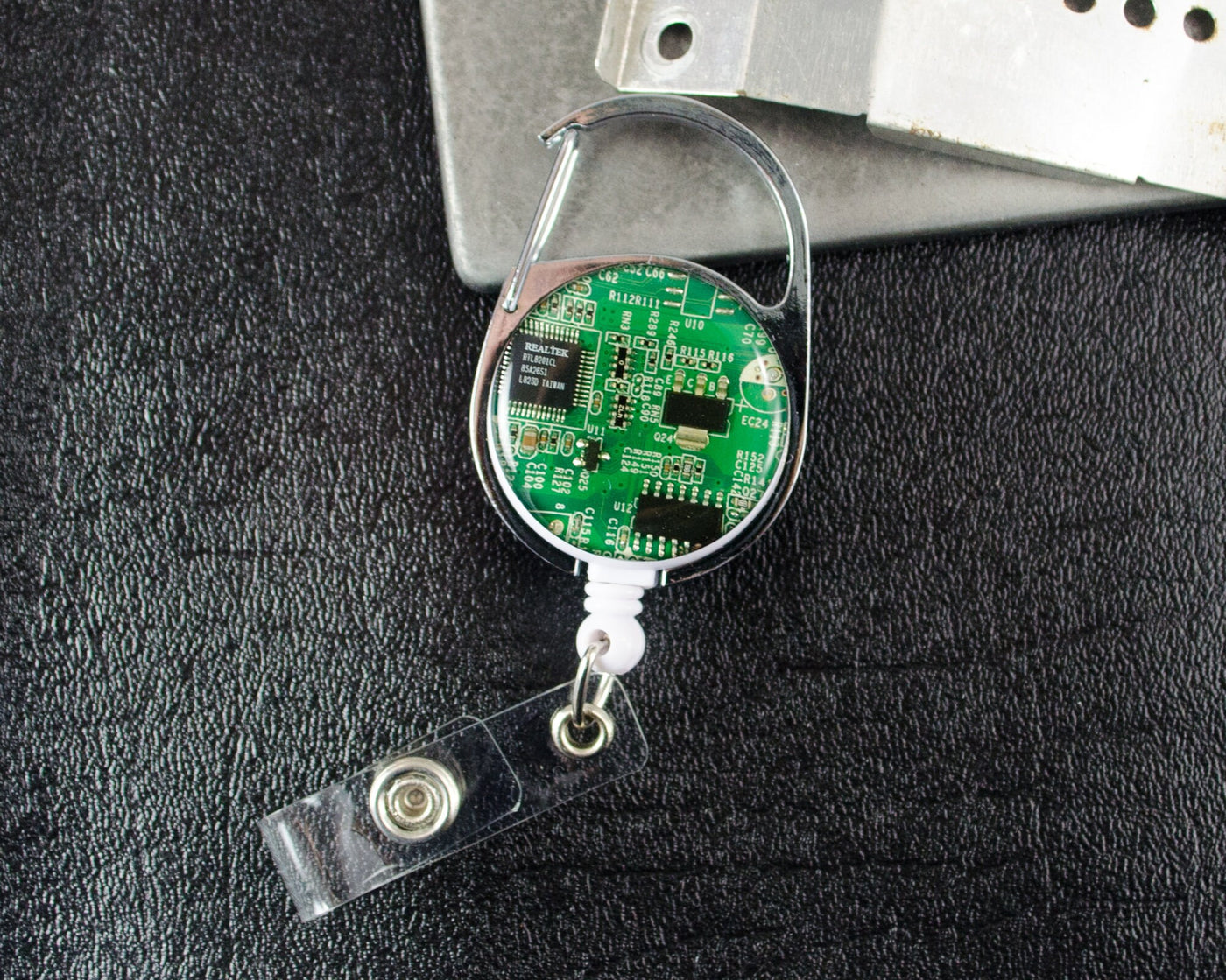 Circuit Board Retractable Badge Holder Green, Computer Engineer New Job Gift, Software Engineer ID Holder, Scientist New Lab Gift