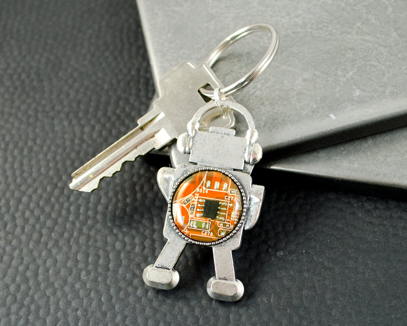 Circuit Board Robot Keychain Orange, Electrical Engineer New Job Gift, Robotics Engineer Housewarming Gift