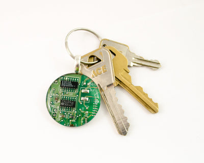 Circuit Board Keychain Green, Upcycled Computer Gift