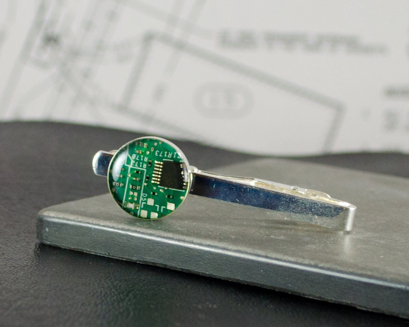Green Circuit Board Tie Bar, Recycled Computer Tie Clip, Geeky Gift, Technology Jewelry, Gifts for Engineers, Mechanical Engineer, Upcycled