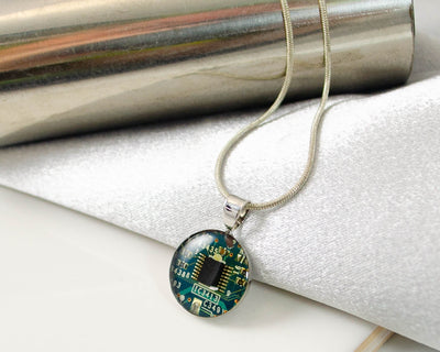 Blue Recycled Circuit Board Necklace, Small Size, Computer Engineer Jewelry, Electrical Engineer Gift