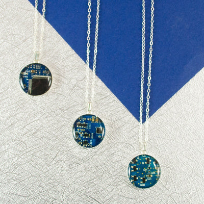 Blue Recycled Circuit Board Necklace, Small Size, Computer Engineer Jewelry, Electrical Engineer Gift