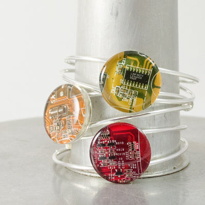 Recycled Circuit Board Bracelet Yellow, Geeky Bracelet, Cyber Punk Bracelet, Industrial Jewelry, Electrical Engineer Gift, Wearable Tech