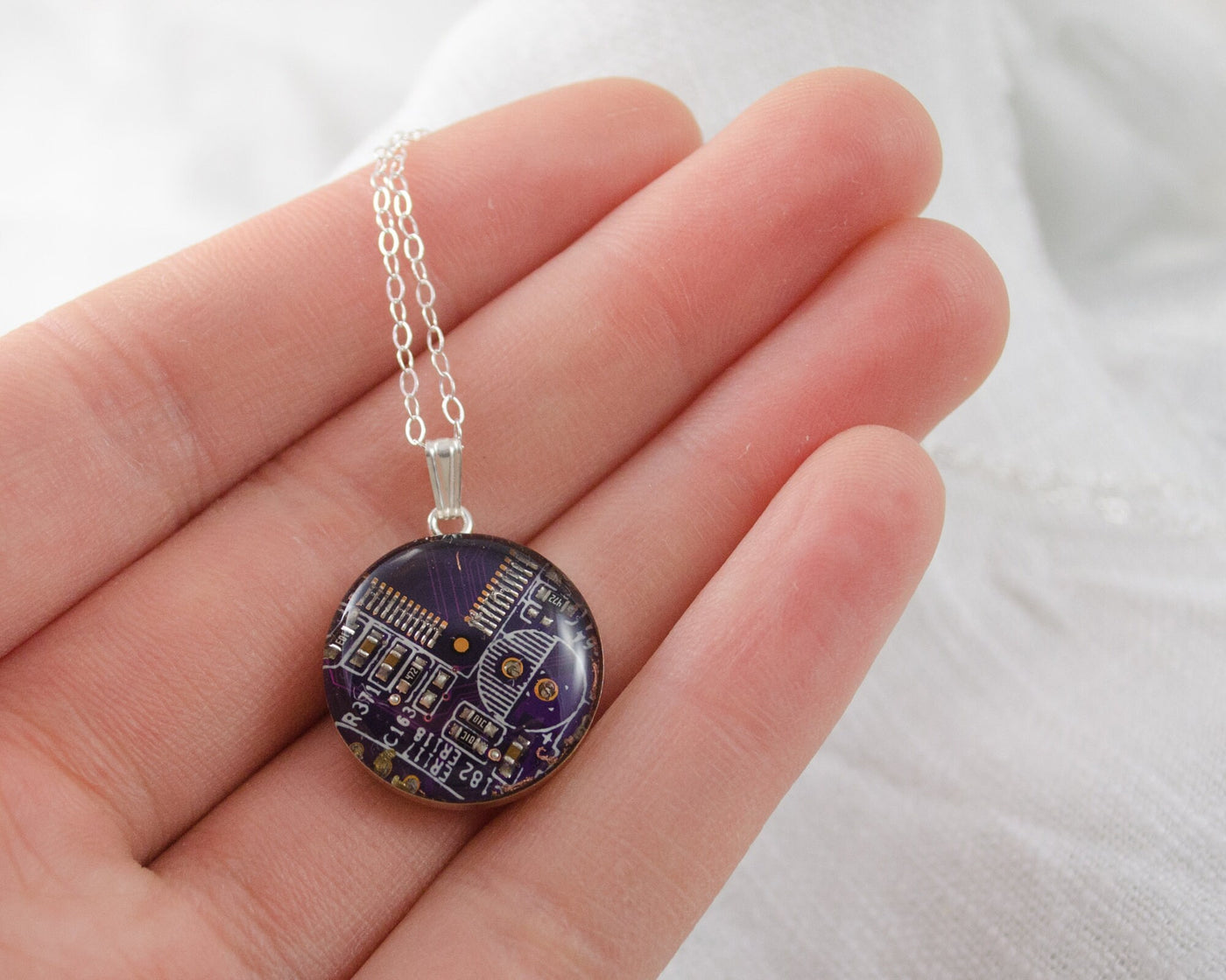 Violet Circuit Board Necklace, Sterling Silver Necklace, Royal Blue Jewelry, Wearable Technology, Computer Engineer, Science Necklace, Nerdy