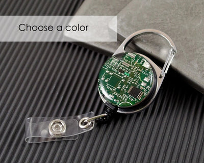 CHOOSE COLOR Recycled Circuit Board Retractable Badge Holder, Badge Reel, Engineer Gift, Computer Gift, ID Holder, Motherboard GIft