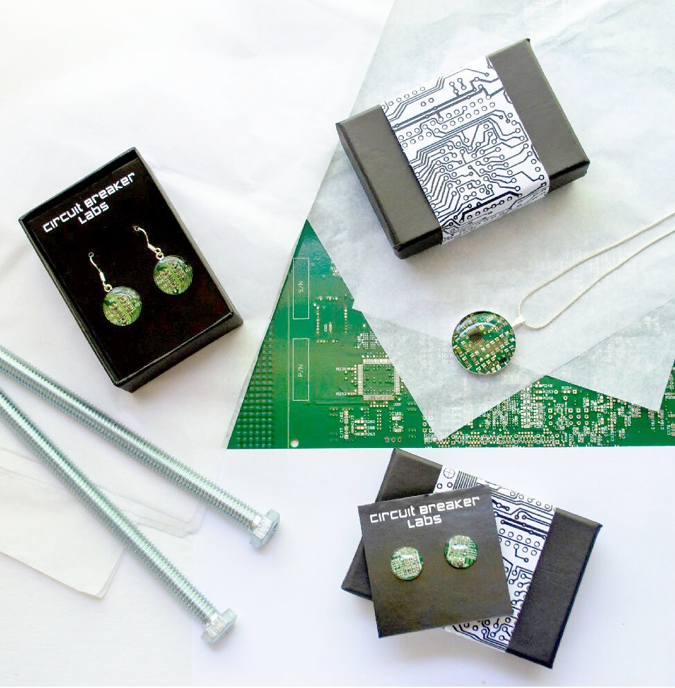 Circuit Board Necklace LARGE Blue, Recycled Motherboard