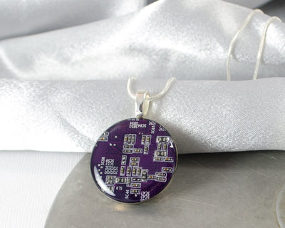 Circuit Board Necklace LARGE Violet, Recycled Motherboard Jewelry, Wearable Technology, Computer Gift, Computer Programmer, Upcycled