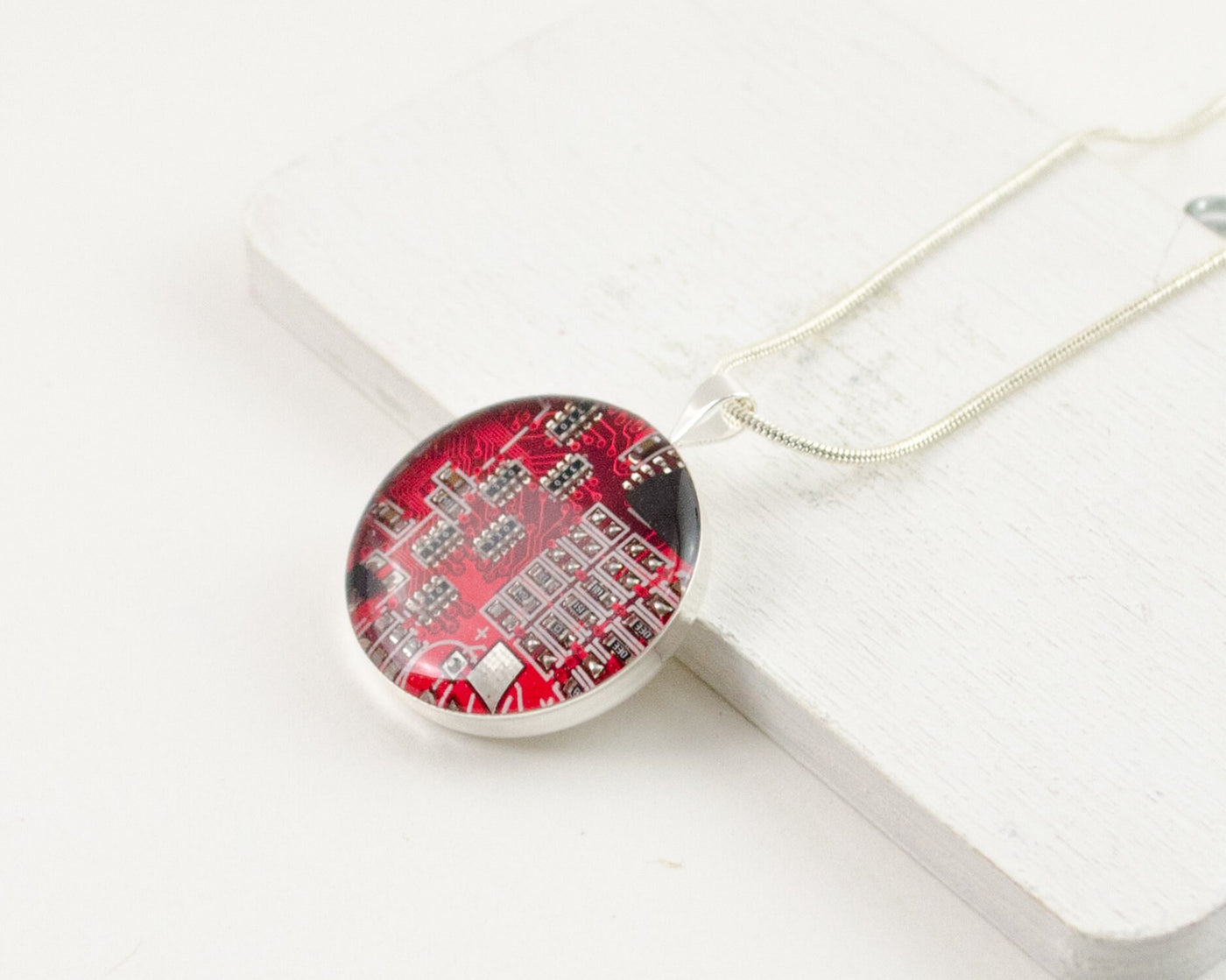 Circuit Board Necklace Red, Upcycled Computer Jewelry, Motherboard Necklace, Geeky Gift for Her Under 30, Wearable Technology, Engineer GIft