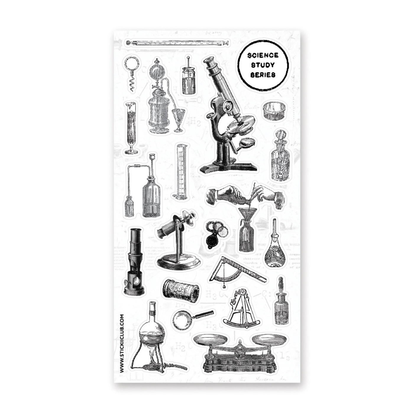 lab equipment and instruments illustrated sticker sheet