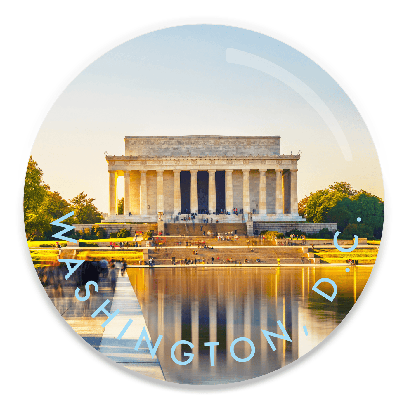 2.25 inch round colorful magnet with image of the Lincoln memorial