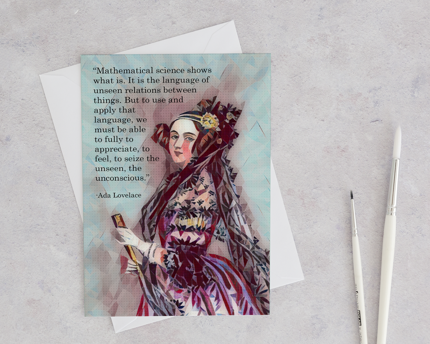 Ada Lovelace blank greeting card with envelope with a modern computer designed image 