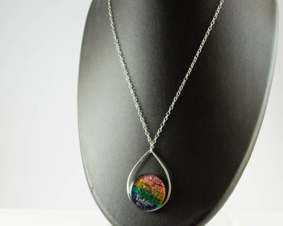 Floating Rainbow Teardrop Necklace - Sterling Silver