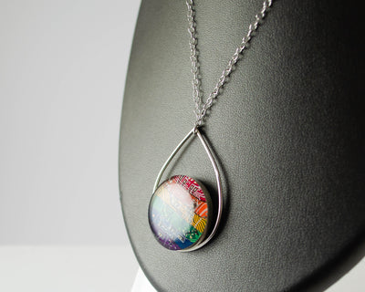 Floating Rainbow Teardrop Necklace - Sterling Silver