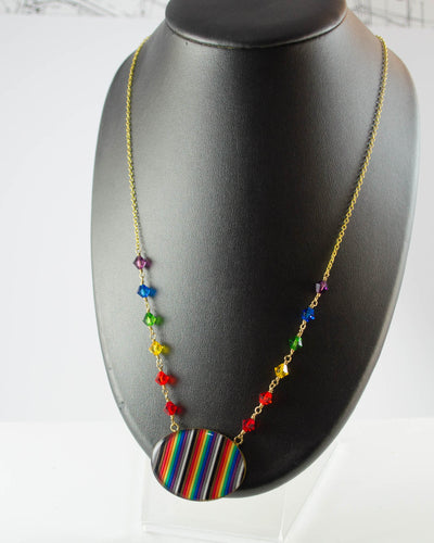 Rainbow Necklace with Rainbow Beaded Chain - Brass
