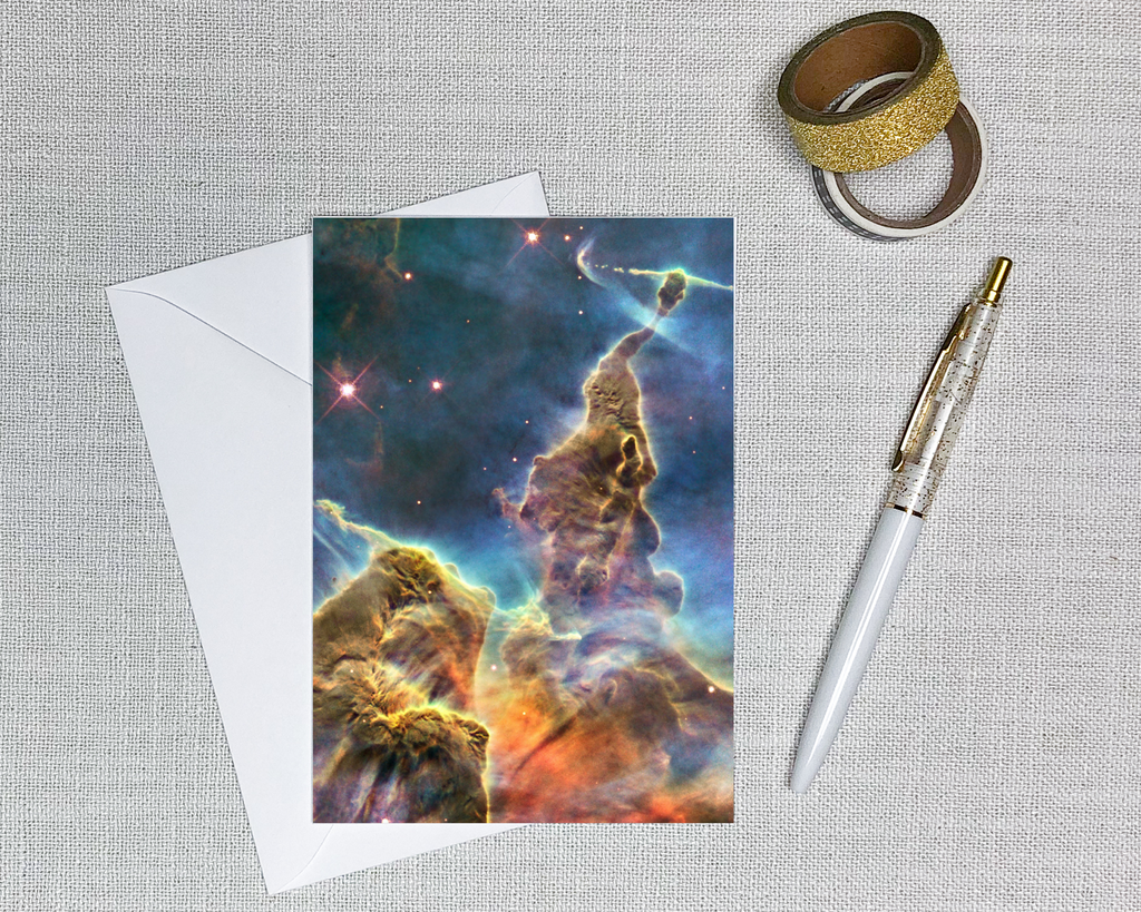 this blank greeting card has a nasa telescope image of the Carina nebula
