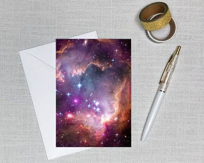this blank greeting card has a nasa telescope image of the small magellanic cloud